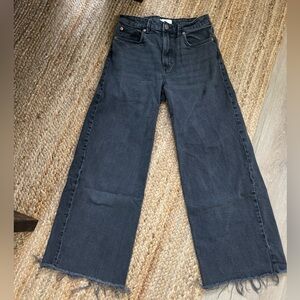 H&M Black Wide-Leg Frayed Hem Jeans